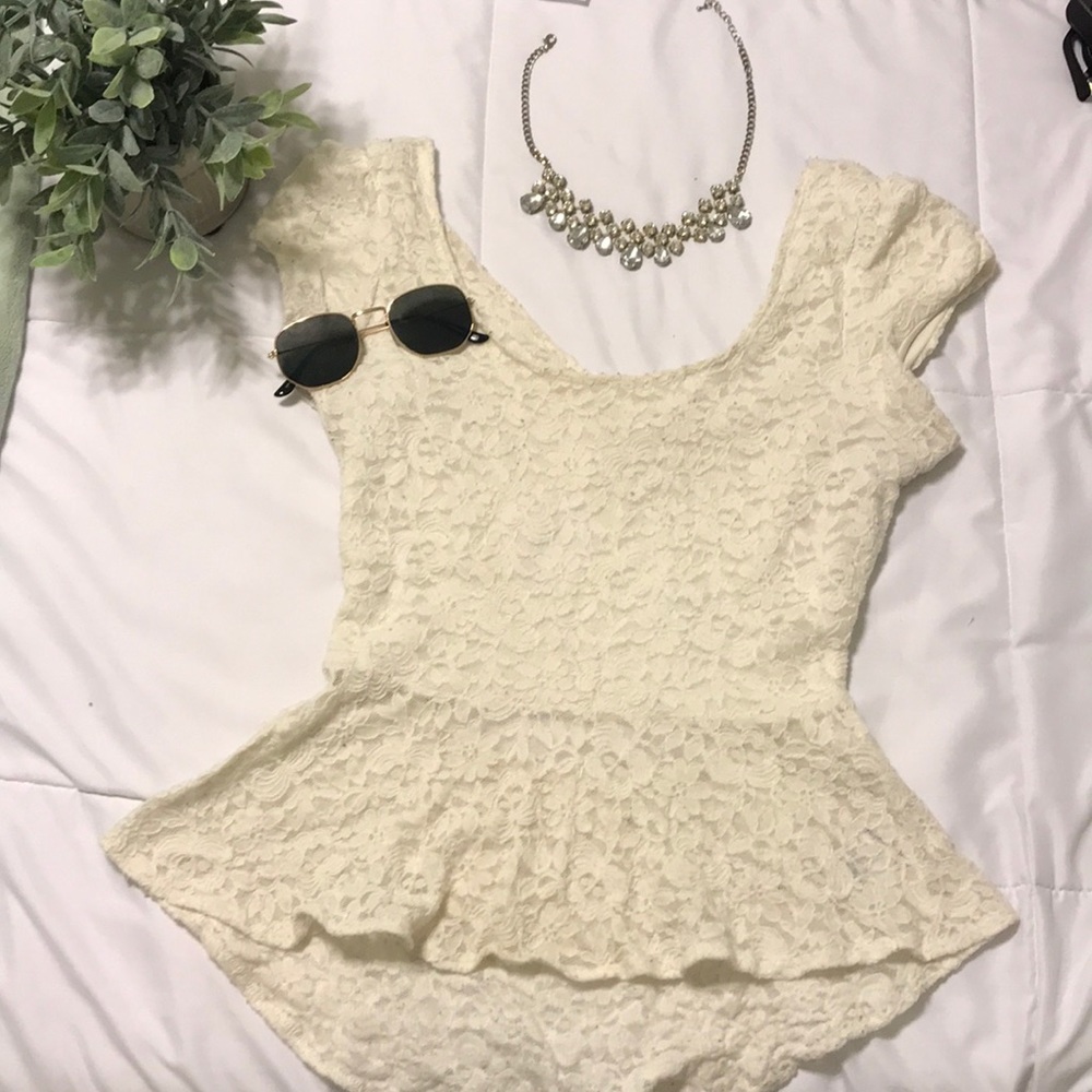 Peplum high-low lace top